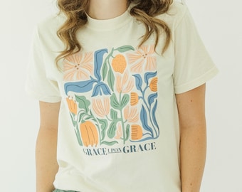 Comfort Colors Christian T-Shirt: Grace Upon Grace Floral Tee