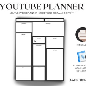 Youtube Planner | Content Planner | Youtube Content | Youtube Video Planner | Goodnotes, Notability | Social Media Planner | Digital Planner