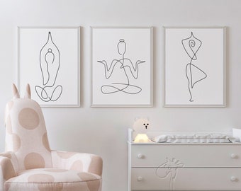 Yoga Pose Line Art Print Set, Meditation Sport Decor (Digital Download)