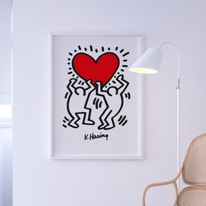 Keith Haring Exhibition Poster, Pop Art Love Heart Print, Digital Download, Interior Heart Home Decor, Keith Haring Love, Pop Art Love Print