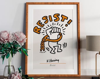 Pôster da exposição Keith Haring Resist, impressão de pôster do museu, galeria vintage, download instantâneo, pôster de Keith Haring, impressão de arte pop, arte de parede