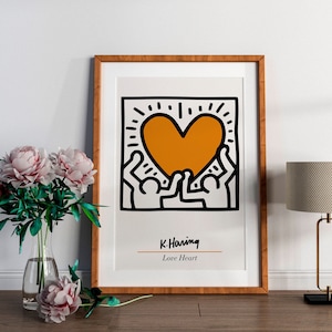 Keith Haring Love Hearth Poster, Keith Haring Love Print, Keith Haring Hearth Poster, Digital Download, Keith Haring Wall Art, Pop Art Print