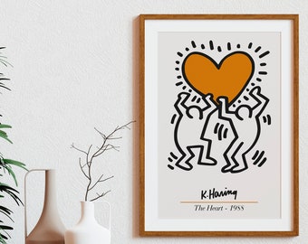 Keith Haring Love Poster, Keith Haring Love Print, Pop Art Print, Männer halten ein Herz, Retro druckbares Poster, Vintage Gallery Wall Love Art
