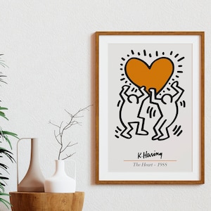 Keith Haring Love Poster, Keith Haring Love Print, Pop Art Print, Men Holding a Heart, Retro Printable Poster, Vintage Gallery Wall Love Art
