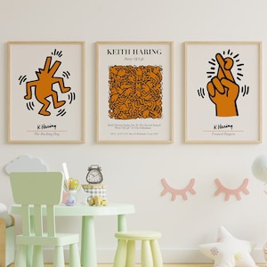Keith Haring Decor, Set Of 3 Wall Decor, The Barking Dog, Party Of Life, Crossed Fingers, Set of Three Wall Art, Instant Download, Keith Set