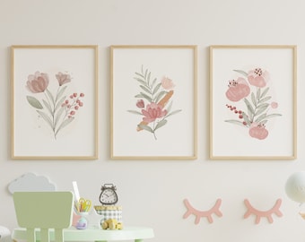 Watercolor Wildflower Prints, Botanical Floral Wall Art Set (Digital Download)