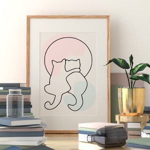 Line Art Cats Poster, Digital Download, Cats Print, Cat Drawing, Minimal Cat, Single Line Art, Cat Print, Cat Minimal Art, Animal Wall Art