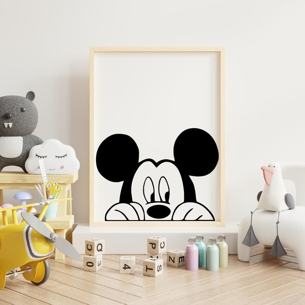 MICKEY MOUSE, Mickey Mouse Print, Nursery Room Decor, Kids Decor, Mickey Mouse Poster, Baby Shower, Black and White Mickey Mouse Poster