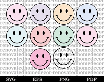 Smiley Face Svg - Png - Eps, Happy Face SVG Bundle, Cutting Files, Happy Face SVG, Smile SVG, Retro Smiley Face, Happy Face Svg Png Eps Pdf