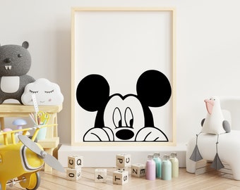 Black and White Mickey Mouse Poster, Nursery Decor (Digital Download)