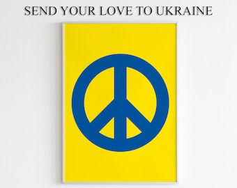 Ukraine Peace Sign Art Print, Blue and Yellow (Digital Download)
