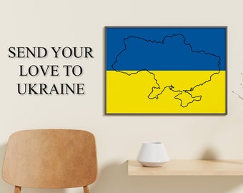Ukraine Flag Map Art Print, Patriotic Decor (Digital Download)