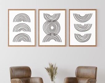 Set of 3 Mid Century Modern Art Prints, Boho Minimalist Decor (Digital Download)