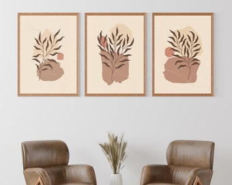 Abstract Botanical Print Set, Boho Floral Wall Art (Digital Download)