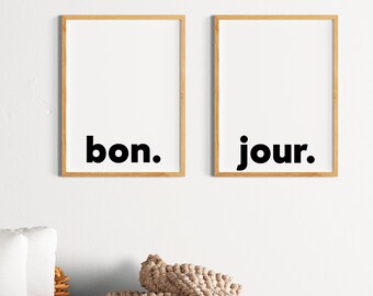 Bonjour French Quote Print, Minimalist Home Decor (Digital Download)