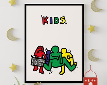 Pôster de exposição infantil de Keith Haring, impressão de arte pop, download digital, decoração de arte de parede infantil, amor de Keith Haring, decoração de parede de berçário