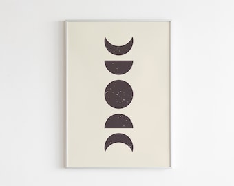 Boho Mondphasen Kunstdruck, Lunar Wanddekoration (Digitaler Download)