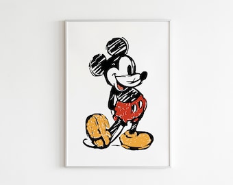 Mickey Mouse Sketch Art Print, Disney Nursery Decor (Digital Print)