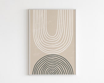 Mid Century Modern Rainbow, Printable Wall Art, Digital Print, Neutral Tone Abstract Rainbow Wall Art Print Geometric Print Descarga instantánea