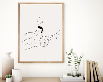 Dessin au trait femme minimaliste sucer son pouce, décoration de chambre à coucher érotique (téléchargement numérique)