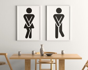 Funny Bathroom Figure Poster Set, Restroom Decor (Digital Download)