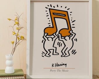 Keith Haring Happy Music Poster, Museum Gallery Exhibition, Party The Music, Printable Wall Art, Pop art Print, Exhibition Poster Print