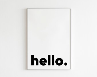 Hallo typografieprint, minimalistische zwart-witposter (digitale download)