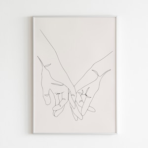Line Art Couple Hands Poster Print, Finger Poster, Love Hands Wall Art Decor, Valentine&#39;s Day Gift Print, Hands Line Art, Instant Download