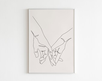 Lámina decorativa con diseño de manos de pareja, póster minimalista (descarga instantánea)