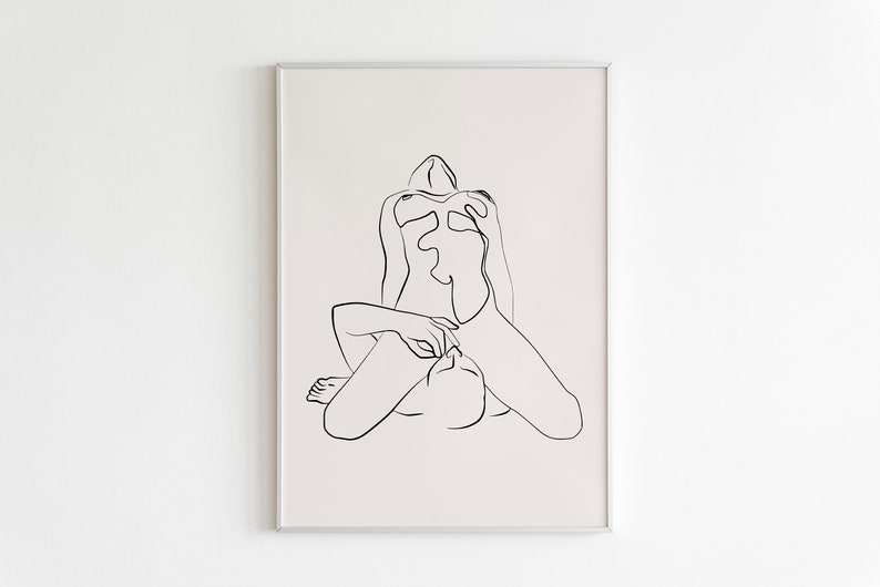 Couple nu s'embrasser impression d'art au trait, affiche érotique minimaliste (téléchargement numérique) image 2