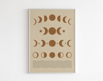 Boho Mondphasen Druck, Mid Century moderne Wand Kunst (digitaler Download)