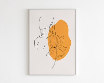 Minimalist Woman with Flower Line Art Print (Digital Download)
