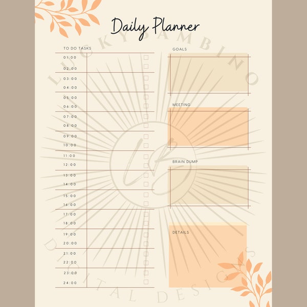 Daily planner digital / printable file, todo, tasks, agenda, calendar, goodnotes, notion, organization, aesthetic, brown, procreate,