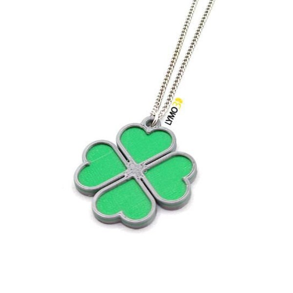 Four-Leaf Clover Pendant Necklace, 3D print, anime lover, four leaf clover, gift for her, plant gifts, plant lover