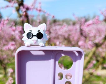 Adorable White Michi Cat Miniature: Anime-Inspired Desk Accessory for Smartphones, Laptops & Shelves