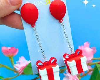 Red Balloon Gift Earrings: 3D Printed Kawaii Jewelry
