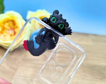 Adorable figurine de dragon noir : décoration polyvalente pour téléphone, ordinateur portable, étagère ou cadre photo
