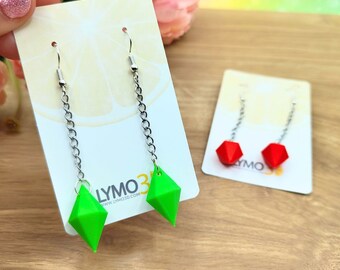 Pendientes Plumbob - Pendientes Largos - Pendientes Gamer - Cosplay, Impresión 3D