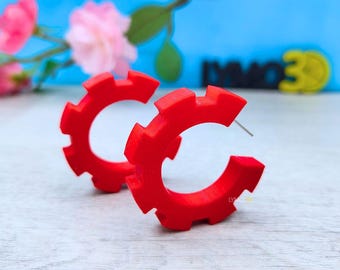 Anime Earrings, 3D Printed Anime Aesthetic Statement Earrings with Red Button Design