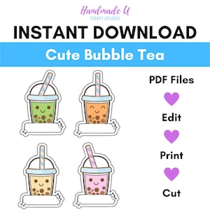 Niedliches Bubble Tea Namensschild | Sofortdownload | Ideal für RA Tür-Namensschilder, Lehrer, Geschenkanhänger, bearbeitbares PDF