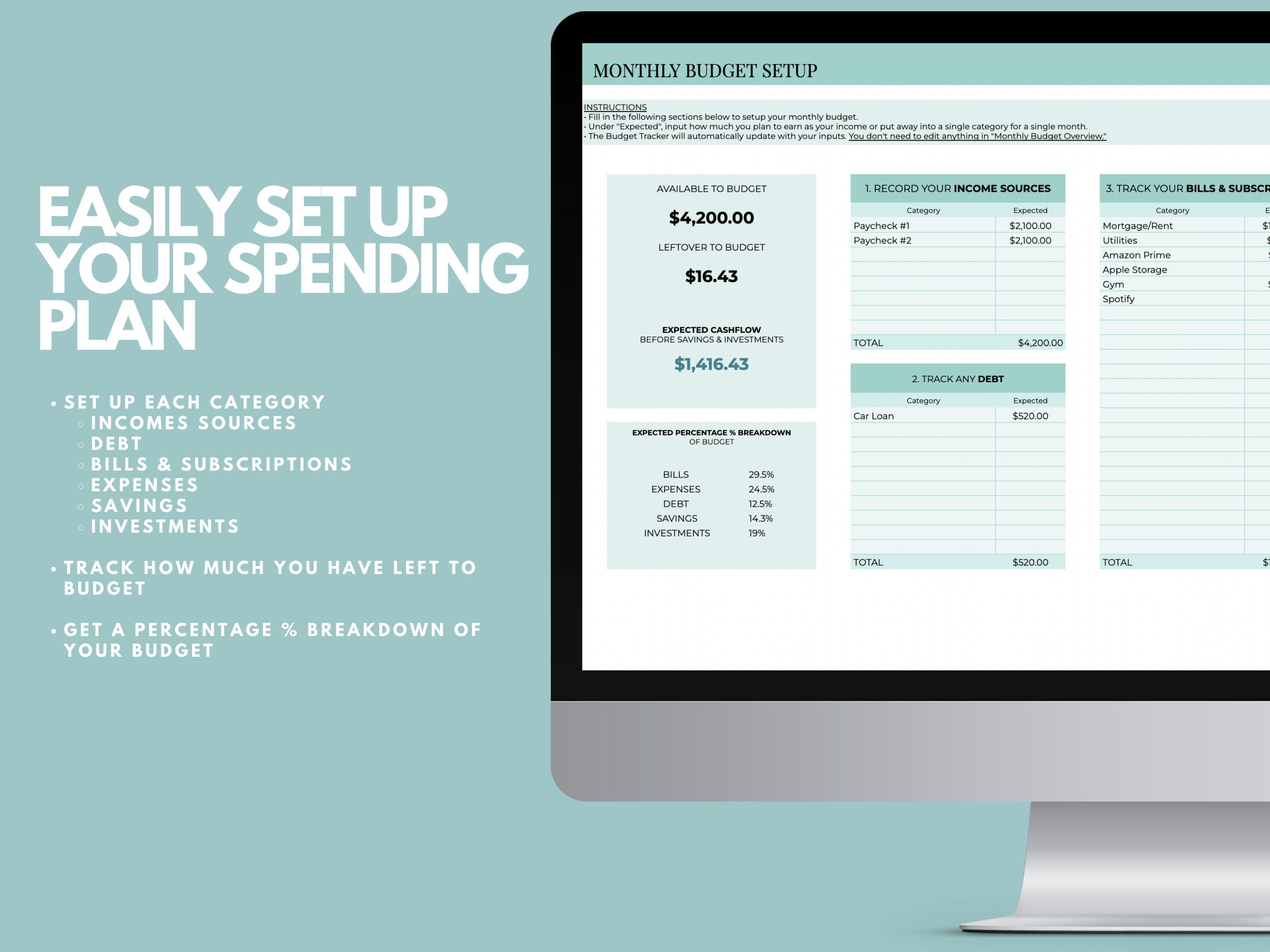 Simple Monthly Budget Spreadsheet Monthly Budget Spending Tracker ...