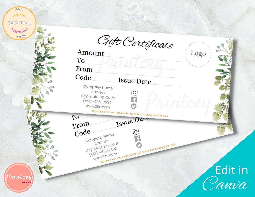 Gift Certificate Printable Etsy Gift Certificate Printable Etsy