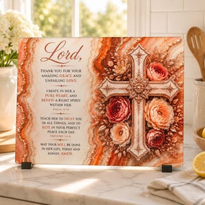 Tagliere in vetro cristiano personalizzato, regalo con preghiera personalizzata, regalo con versetto biblico personalizzato, decorazione da cucina con croce floreale, regalo per la mamma, cristiano
