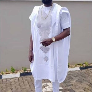 Agbada, African wedding suit, White wedding suit, White Agbada, traditional wedding suit, groomsmen suit, Groom&#39;s wedding suit, Dashiki