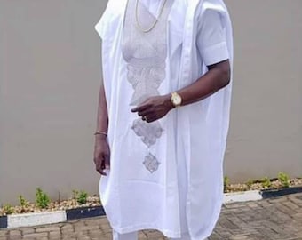 Agbada, African wedding suit, White wedding suit, White Agbada, traditional wedding suit, groomsmen suit, Groom's wedding suit, Dashiki