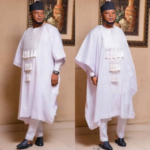 Pure white AGBADA for men, African Agbada, African wedding suit, groomsmen suit, Groom&#39;s wedding suit, Traditional wedding suit, Dashiki men