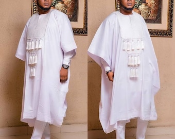 Pure white AGBADA for men, African Agbada, African wedding suit, groomsmen suit, Groom's wedding suit, Traditional wedding suit, Dashiki men