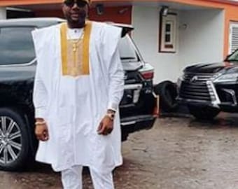 White Agbada suit, African wedding suit, Groomsmen suit, Grooms wedding suit, Dashiki, traditional wedding suit, Agbada for men, Agbada