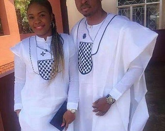 Agbada blanca para parejas, traje de boda africano, traje de boda tradicional, traje de novios, traje de boda de novios, ropa de hombre africano, senador