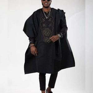 Black on Black Agbada, African wedding suit, groomsmen suit, Groom's wedding suit, African men's suit, Agbada for men, African Agbada